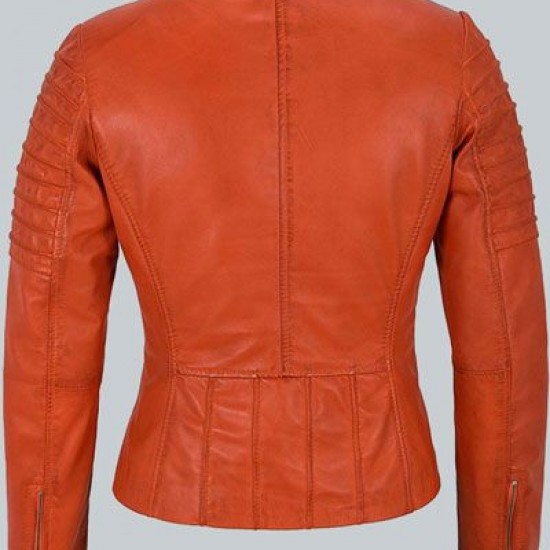 Mila Kunis Women Classic Orange Leather Jacket Mila Kunis Women Classic Orange Leather Jacket