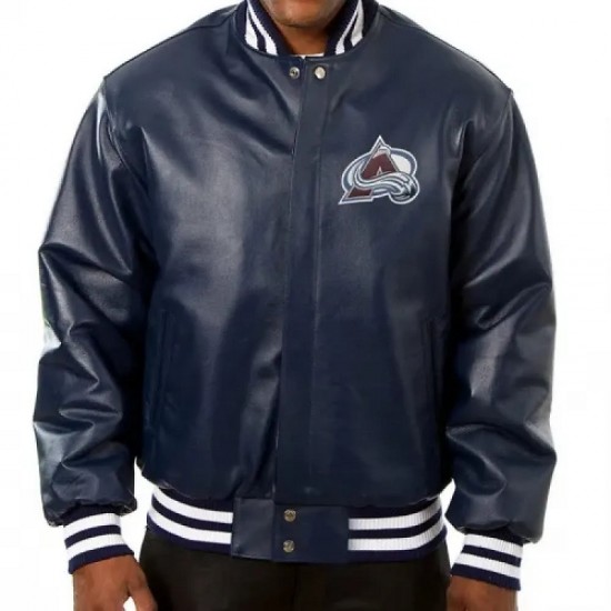 Avalanche Colorado Bomber Navy Blue Leather Jacket