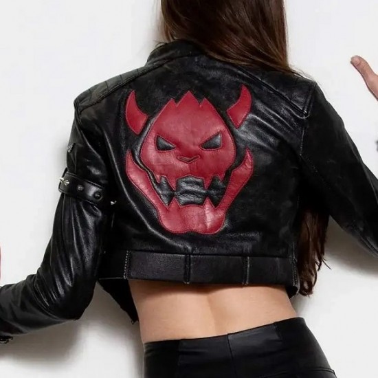 Cropped King Castle Black Leather Jacket Cropped King Castle Black Leather Jacket