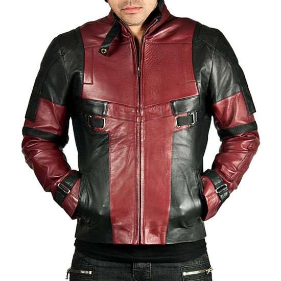 Deadpool Maroon & Black Genuine Real Leather Jacket