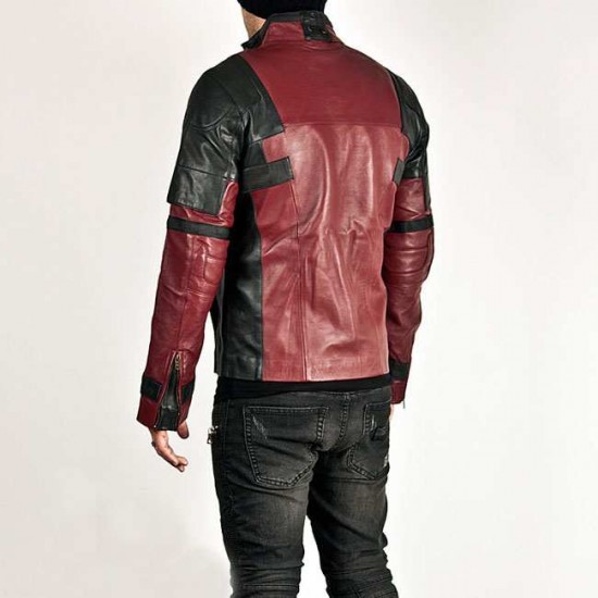 Deadpool Maroon & Black Genuine Real Leather Jacket