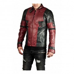 Deadpool Maroon & Black Genuine Real Leather Jacket