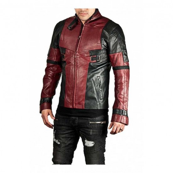 Deadpool Maroon & Black Genuine Real Leather Jacket