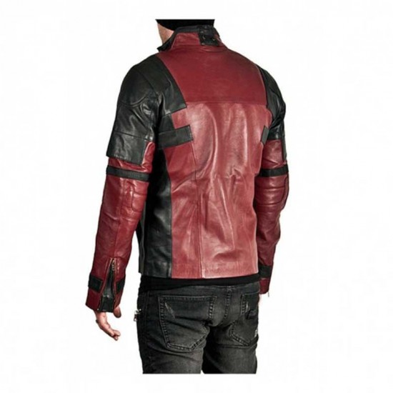 Deadpool Maroon & Black Genuine Real Leather Jacket