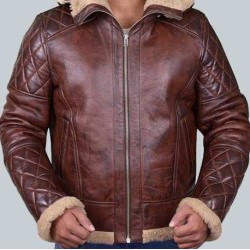 New Mens Bomber B3 Diamond Quilted Real Shearling Leather Jacket
