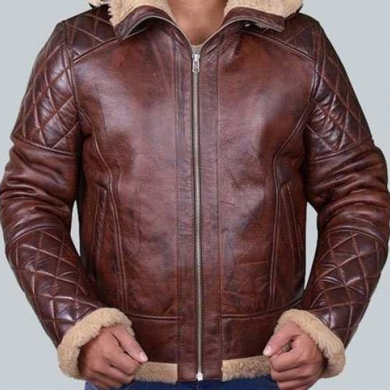 New Mens Bomber B3 Diamond Quilted Real Shearling Leather Jacket New Mens Bomber B3 Diamond Quilted Real Shearling Leather Jacket