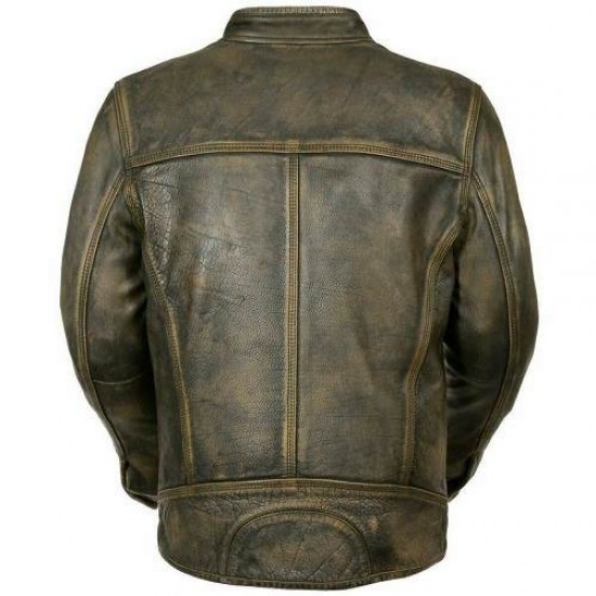 Distressed Wax Vintage Biker Retro Motorcycle Cafe Racer Leather Jacket
