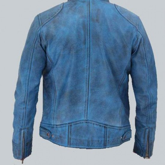 Dodge Cafe Racer Sky Blue Leather Jacket