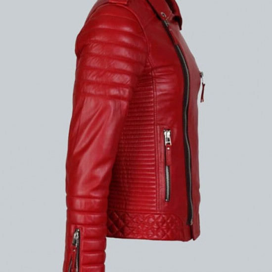 Double Breasted Mens Red Leather Biker Jacket