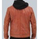 Edward Mens Tan Leather Jacket With Hood