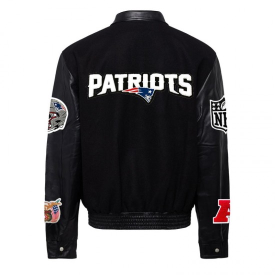 England Patriots 2024 Black Biker Varsity Jacket England Patriots 2024 Black Biker Varsity Jacket