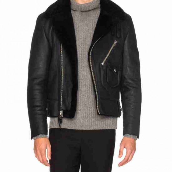 Ewan McGregor Shearling Motorcycle Jacket Ewan McGregor Shearling Motorcycle Jacket