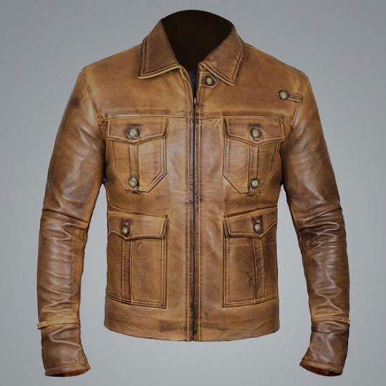 Expendable Distressed Mens Vintage Brown Leather Jacket