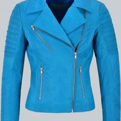 Fashion Designer Electric Blue Biker Style Jacket