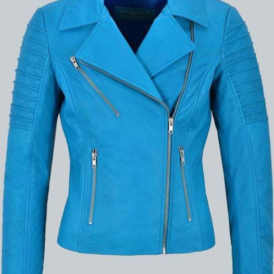 Fashion Designer Electric Blue Biker Style Jacket