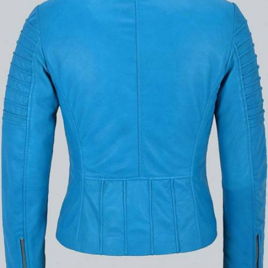 Fashion Designer Electric Blue Biker Style Jacket