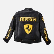 Ferrari Black Leather Motorcycle Biker Jacket
