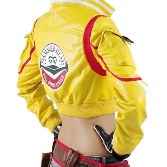 Final Fantasy 15 Cindy Yellow Leather Jacket with Hammer Head Patch Final Fantasy 15 Cindy Yellow Leather Jacket with Hammer Head Patch