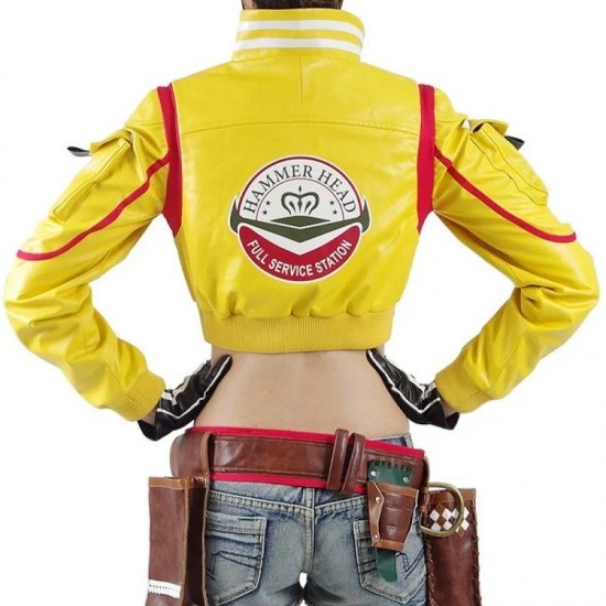 Final Fantasy 15 Cindy Yellow Leather Jacket with Hammer Head Patch Final Fantasy 15 Cindy Yellow Leather Jacket with Hammer Head Patch