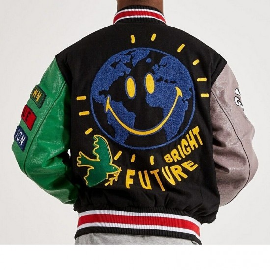 First Row Men's Chenille Patches At Front Varsity Jacket First Row Men's Chenille Patches At Front Varsity Jacket