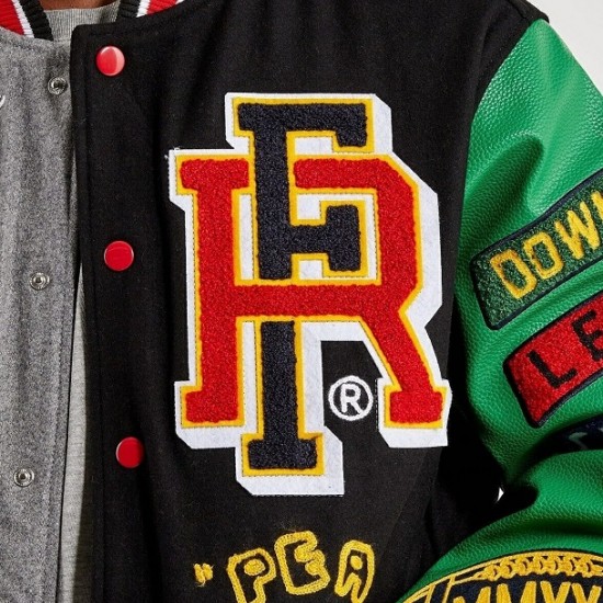 First Row Men's Chenille Patches At Front Varsity Jacket First Row Men's Chenille Patches At Front Varsity Jacket