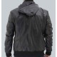 Frank Mens Black Leather Hooded Bomber Jacket