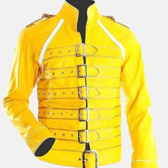 Freddie Mercury Concert Yellow Military Motorcycle Jacket