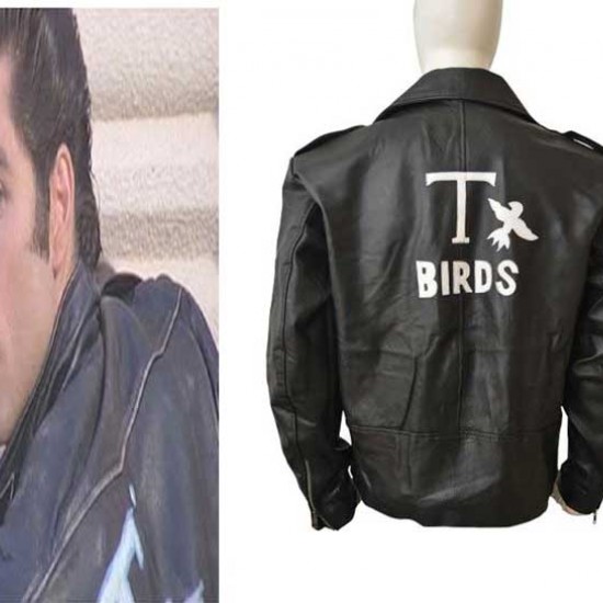 Grease John Joseph Travolta T-Bird Black Leather Jacket              