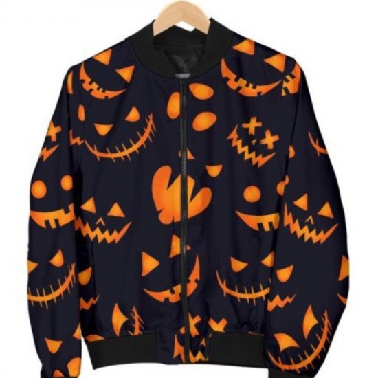 Halloween Pattern Pumpkins Bomber Jacket Halloween Pattern Pumpkins Bomber Jacket