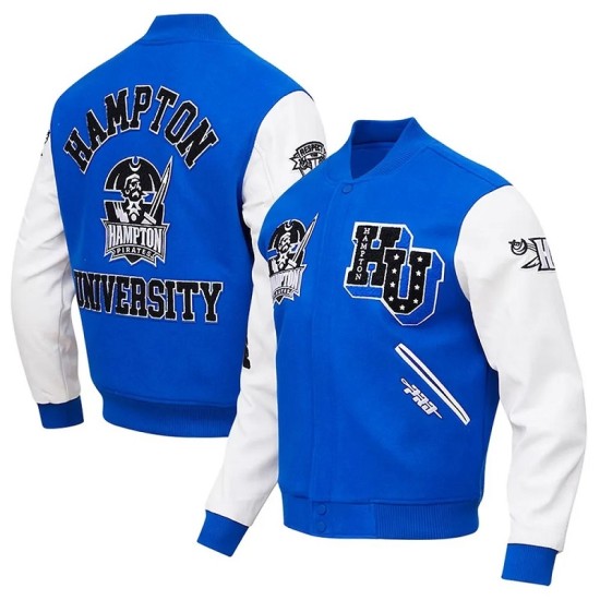 Hampton Pirates Classic Varsity Royal and White Jacket Hampton Pirates Classic Varsity Royal and White Jacket