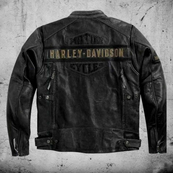 Men's Biker Distressed Black Harley Davidson Motorcycle Real Cow Leather Jacket