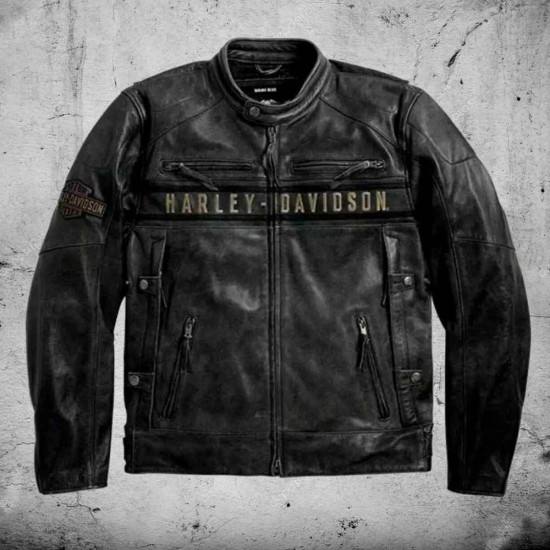 Men's Biker Distressed Black Harley Davidson Motorcycle Real Cow Leather Jacket