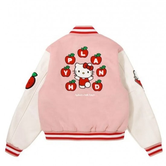 Hello Kitty Apples Wool Pink Varsity Jacket