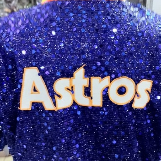 Womens Houston ASTROS SEQUIN Jacket Bomber Sparky Glitter Moon light Blue Jacket Womens Houston ASTROS SEQUIN Jacket Bomber Sparky Glitter Moon light Blue Jacket