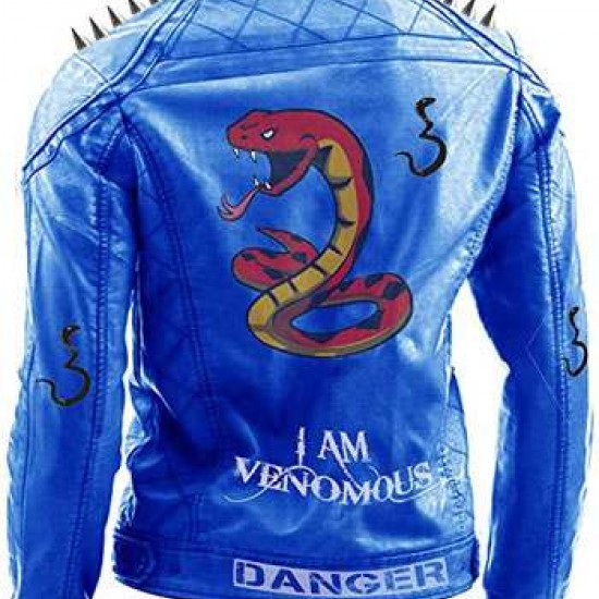 I Am Venomous Last Bite Snake Logo Danger Studded Biker Leather Jacket I Am Venomous Last Bite Snake Logo Danger Studded Biker Leather Jacket