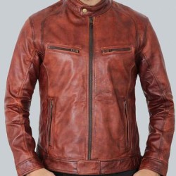 Idaho Mens Brown Leather Moto Jacket
