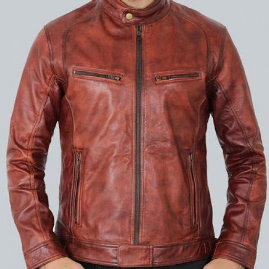 Idaho Mens Brown Leather Moto Jacket