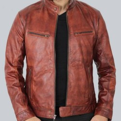 Idaho Mens Brown Leather Moto Jacket