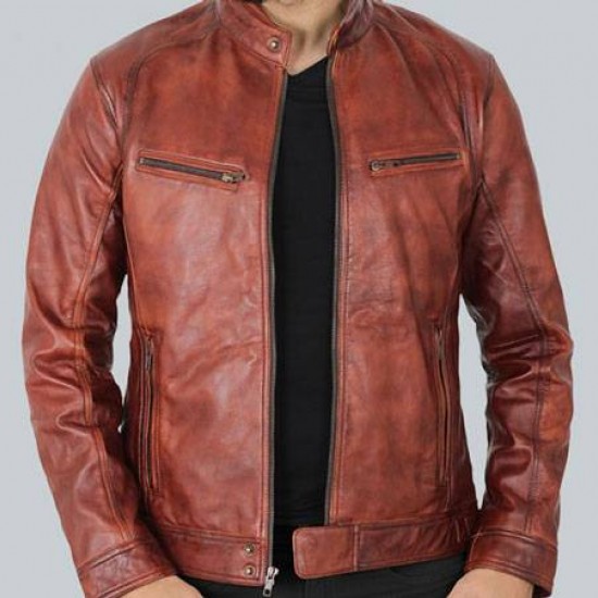 Idaho Mens Brown Leather Moto Jacket