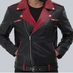Jimmy Mens Black and Maroon Moto Jacket