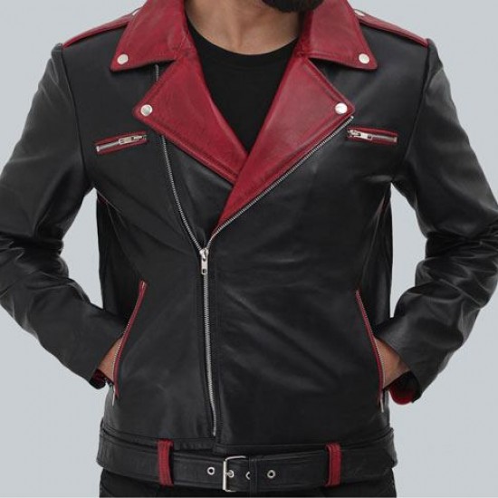Jimmy Mens Black and Maroon Moto Jacket Jimmy Mens Black and Maroon Moto Jacket
