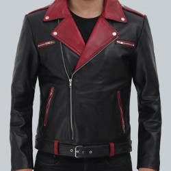 Jimmy Mens Black and Maroon Moto Jacket
