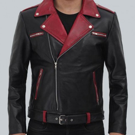 Jimmy Mens Black and Maroon Moto Jacket Jimmy Mens Black and Maroon Moto Jacket
