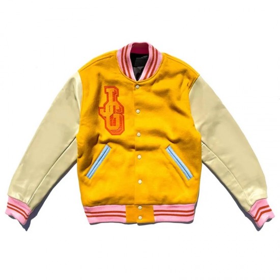 John Geiger Gold and Beige Varsity Jacket John Geiger Gold and Beige Varsity Jacket