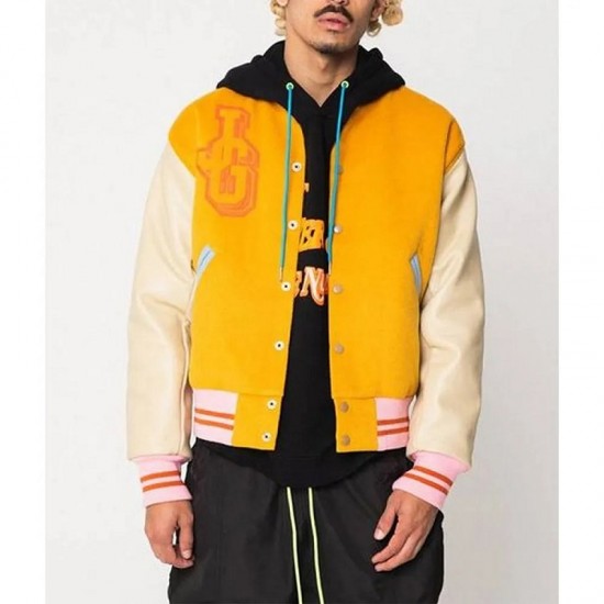 John Geiger Gold and Beige Varsity Jacket John Geiger Gold and Beige Varsity Jacket