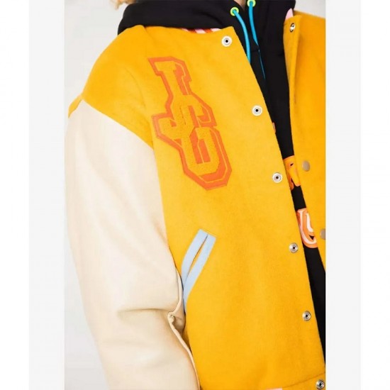 John Geiger Gold and Beige Varsity Jacket John Geiger Gold and Beige Varsity Jacket