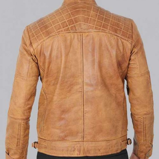 Johnson Quilted Distressed Camel Leather Jacket Mens Johnson Quilted Distressed Camel Leather Jacket Mens