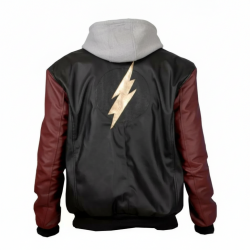 Justice League Barry Allen Flash Leather Jacket With Fleece Hood