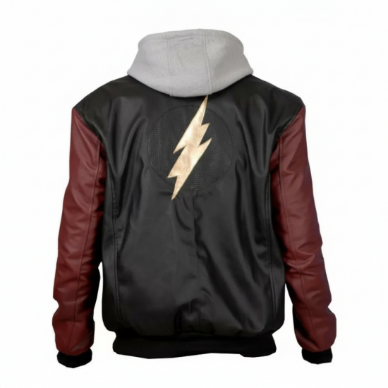 Justice League Barry Allen Flash Leather Jacket With Fleece Hood