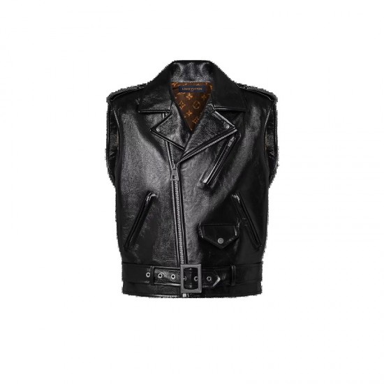 LV Sleeveless Grained Leather Biker Vest LV Sleeveless Grained Leather Biker Vest